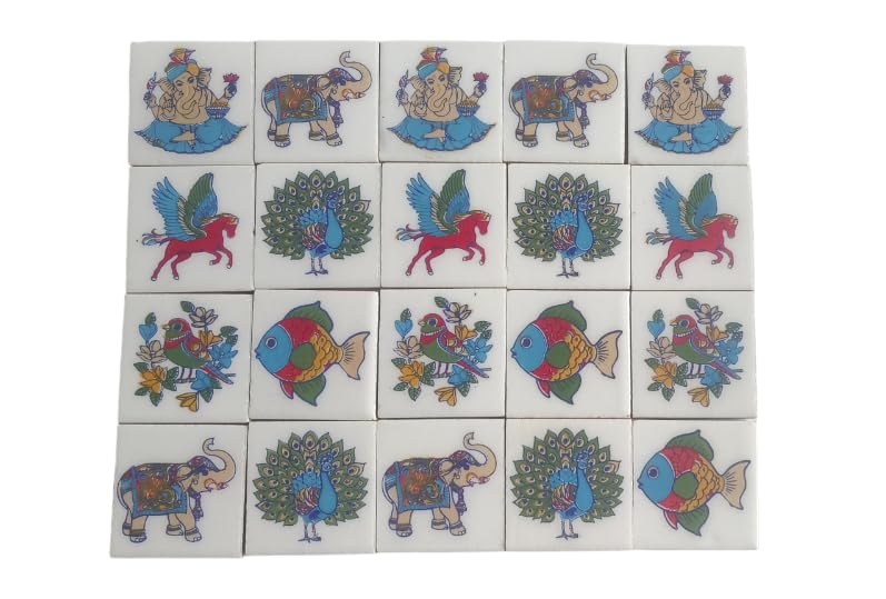 Shiv Kripa Blue Pottery Shiv Kripa Blue Art Pottery Wall Ceramic Tile Interior Exterior Crafted Tabletop Flooring Wall Floral Decorative 2 x 2 inch Tiles Pack of 20 Tiles - Image 2