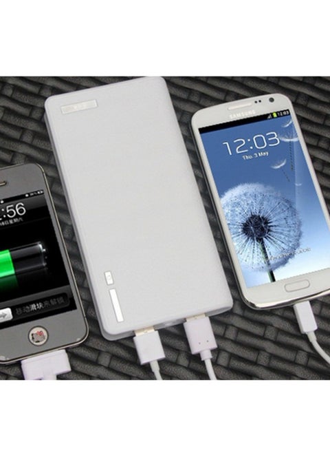 ⭐  power bank in the shape of a wallet with a real capacity of 6000mAh. It supports charging 2 phones simultaneously with 2 USB ports, comes with a micro USB charging cable, and includes an emergency flashlight