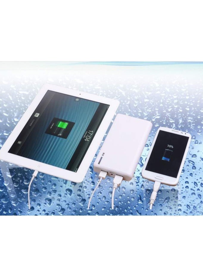 ⭐  power bank in the shape of a wallet with a real capacity of 6000mAh. It supports charging 2 phones simultaneously with 2 USB ports, comes with a micro USB charging cable, and includes an emergency flashlight