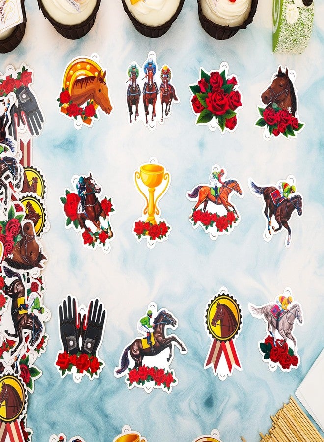 هواف لوازم حفلات سباق الخيل في كنتاكي من HOWAF 48، زينة كب كيك على شكل سباق الخيل لحفلات يوم السباق، زينة كب كيك على شكل سباق الورود، أعواد أسنان لحفلات يوم كنتاكي - Image 4