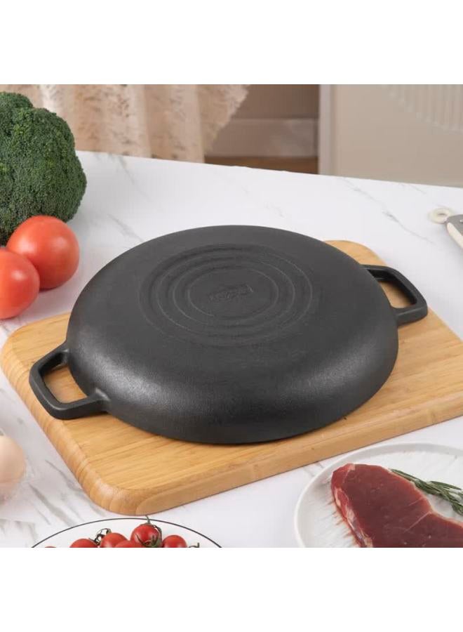 Telssida Thick Non-stick Flat-bottom Griddle For Pancakes, Steak, And Eggs With Double Handles Cast Iron Skillet For Oil Aculatio - Image 1