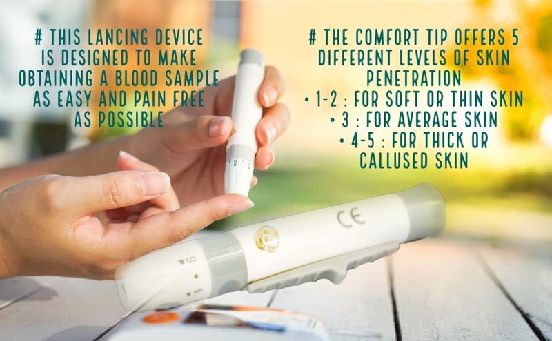 One Step Lancing Device  100 x 28 Gauge Twist Top Lancets Blood Sampling Pen 5 Depth Settings Diabetic Sugar Level Testing Less Pain and Ejector - Image 2