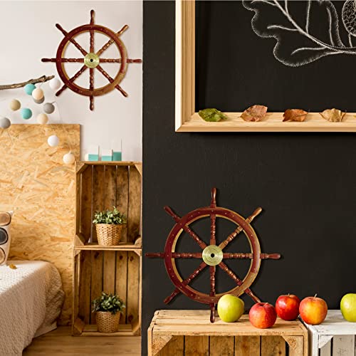 Tatuo 2 Pcs Ship Wheel Wall Decor Halloween Pirate Party Decorations Thin Flat Wooden Nautical Wall Art 2D Wood Beach Boat Cruise Ship Steering Wheel for Home Bedroom Decor(12 Inch) - Image 5