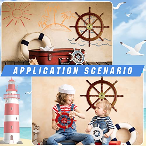 Tatuo 2 Pcs Ship Wheel Wall Decor Halloween Pirate Party Decorations Thin Flat Wooden Nautical Wall Art 2D Wood Beach Boat Cruise Ship Steering Wheel for Home Bedroom Decor(12 Inch) - Image 4