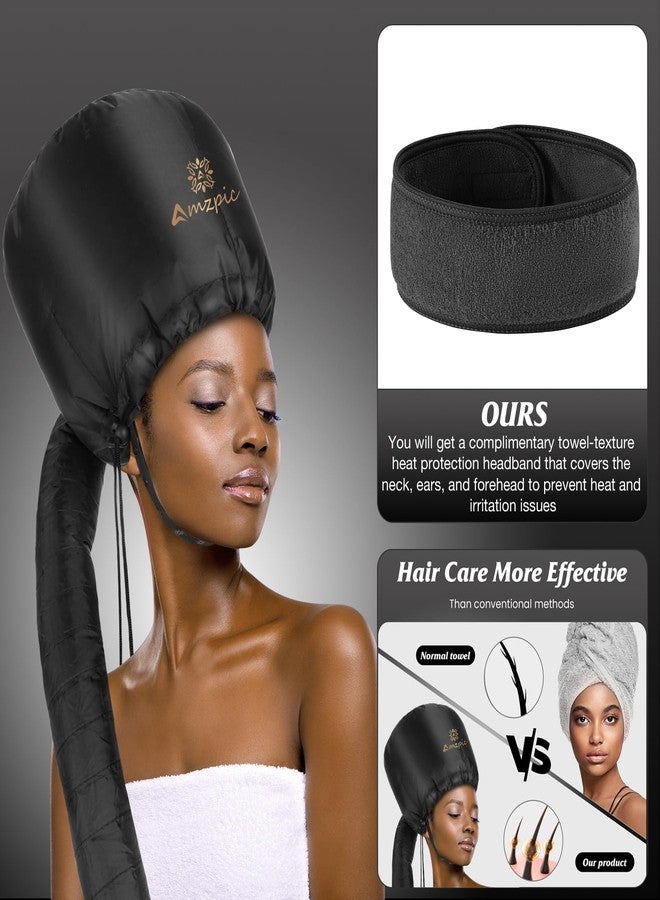 Amzpic Bonnet Hood Hair Dryer Attachment - Soft, Adjustable Extra Large Bonnet Hair Dryer for Speeds Up Drying Time at Home, Easy to Use for Styling, Curling and Deep Conditioning (Black) - Image 3
