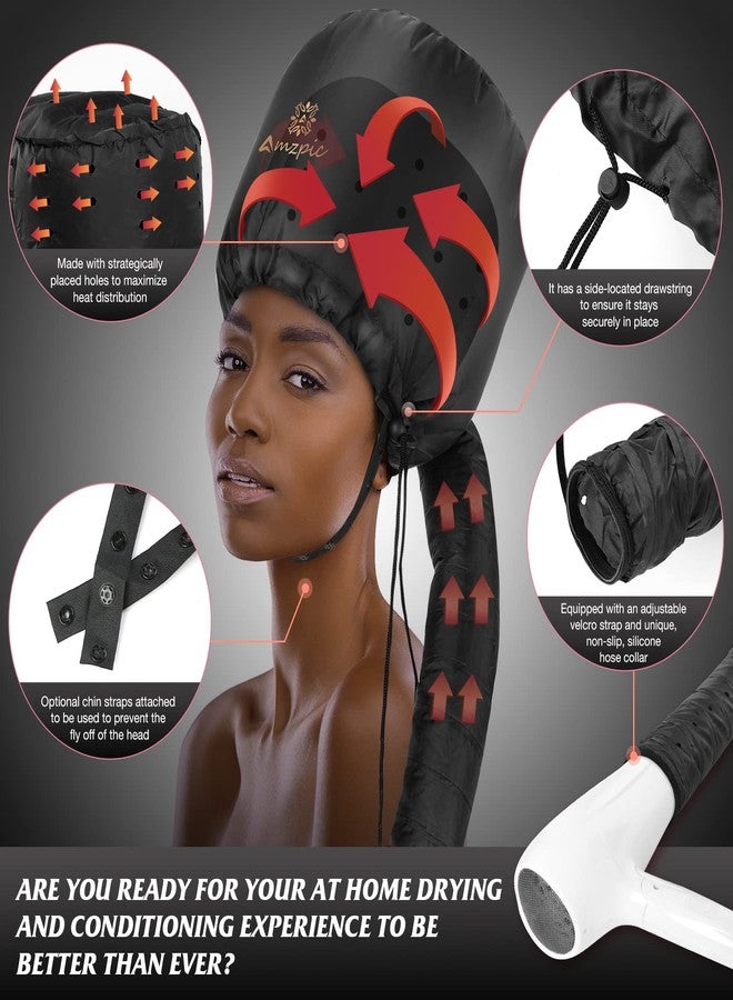 Amzpic Bonnet Hood Hair Dryer Attachment - Soft, Adjustable Extra Large Bonnet Hair Dryer for Speeds Up Drying Time at Home, Easy to Use for Styling, Curling and Deep Conditioning (Black) - Image 2