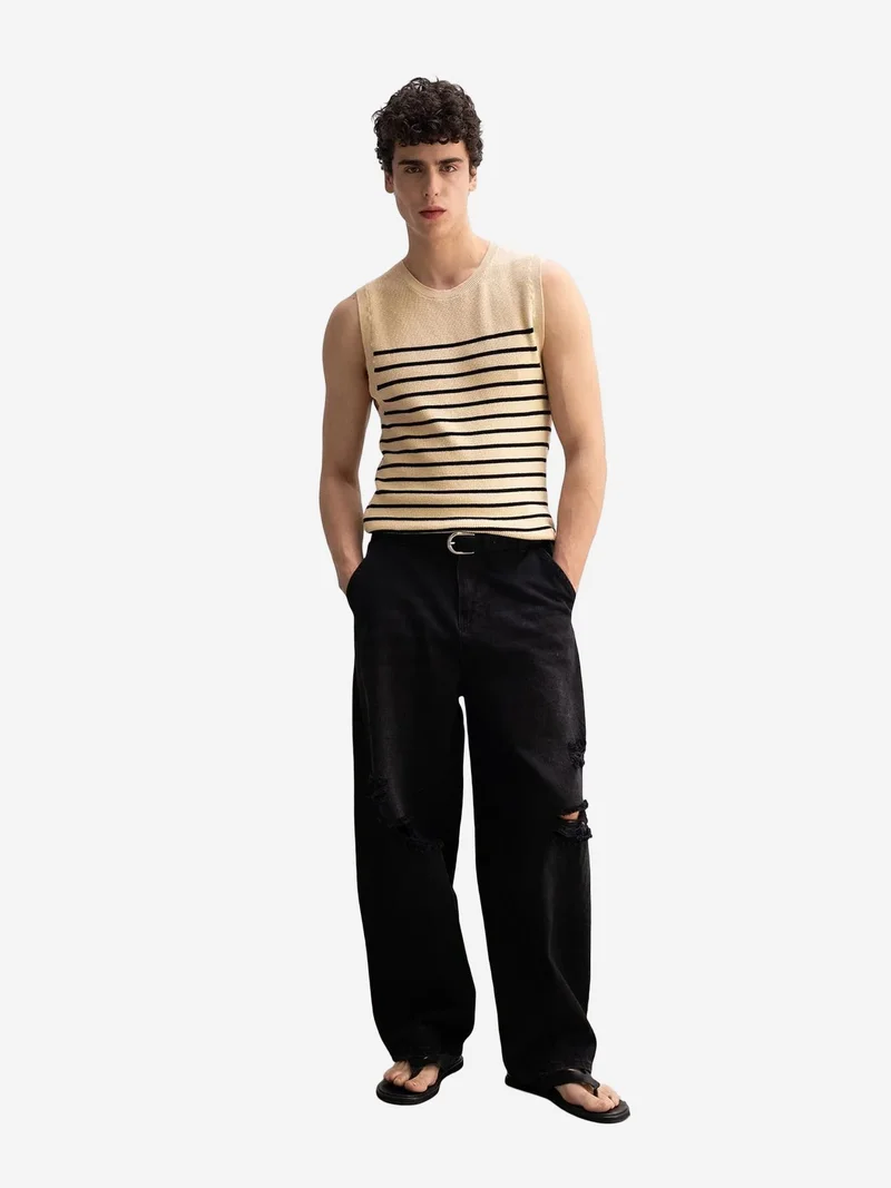 Giesto GIESTO Men's Slim Fit Striped Sleeveless T-Shirt