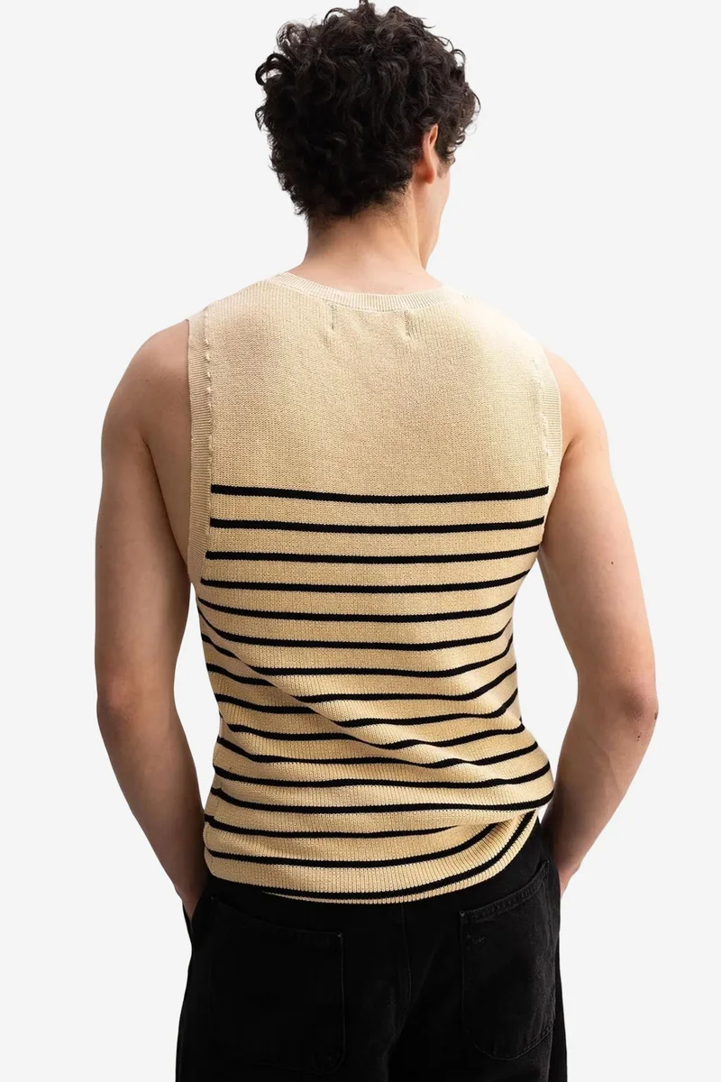 Giesto Beige Natural GIESTO Men's Slim Fit Striped Sleeveless T-Shirt for Men | Best Price UAE