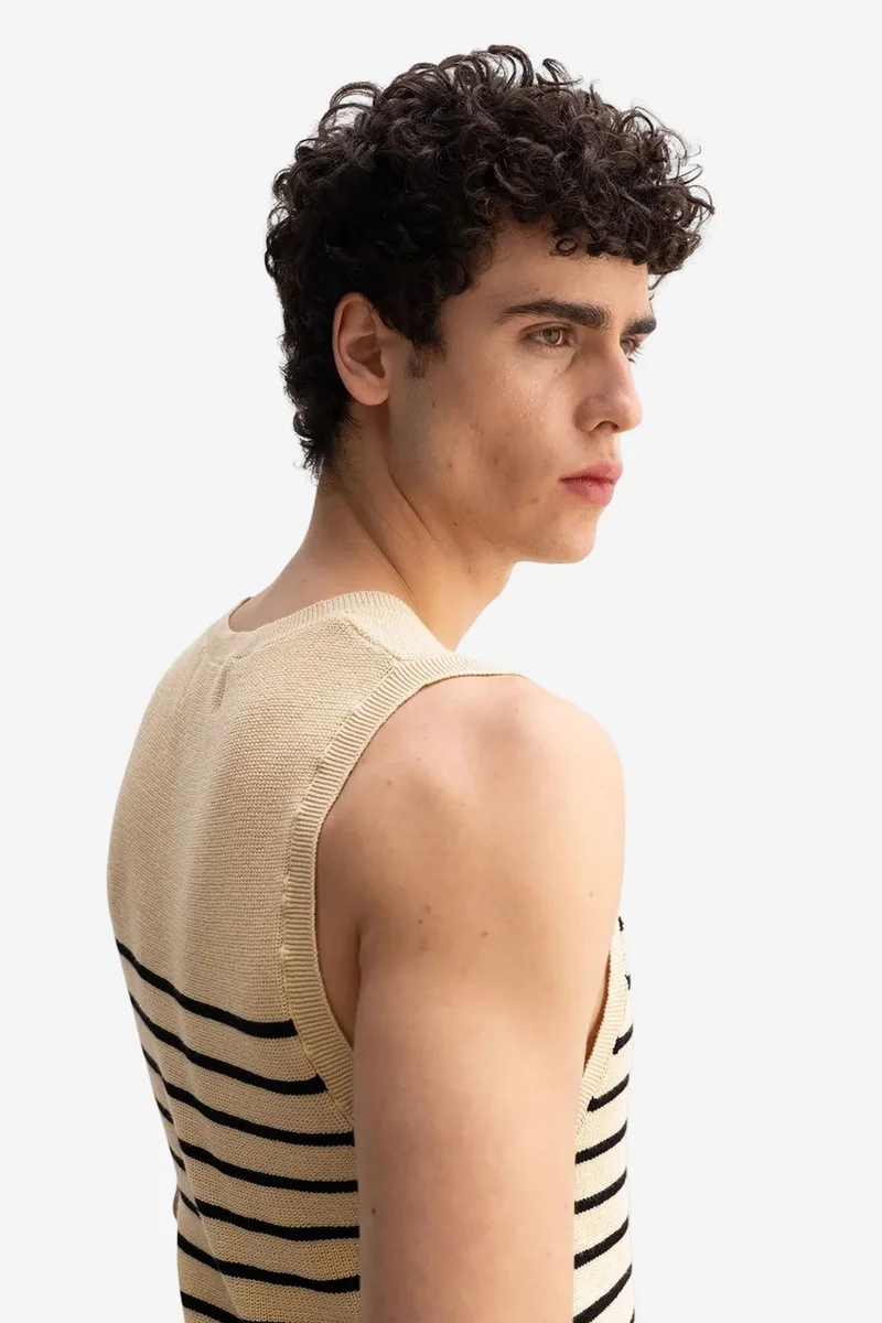 Giesto Beige Natural GIESTO Men's Slim Fit Striped Sleeveless T-Shirt for Men | Best Price UAE