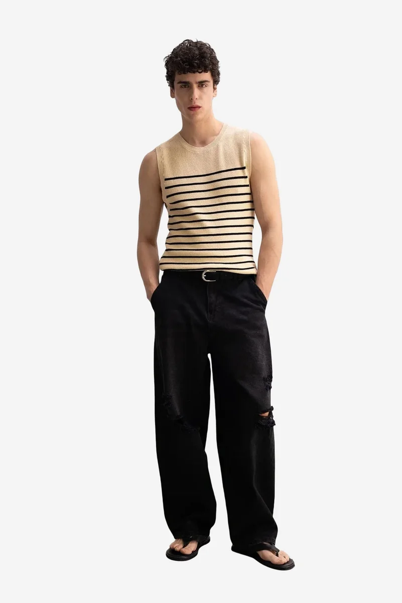 GIESTO Men's Slim Fit Striped Sleeveless T-Shirt