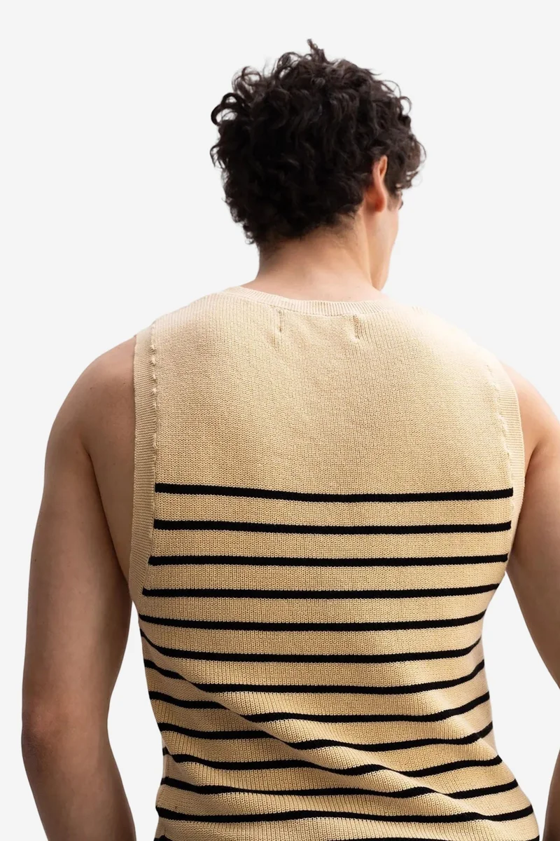 Giesto Beige Natural GIESTO Men's Slim Fit Striped Sleeveless T-Shirt for Men | Best Price UAE