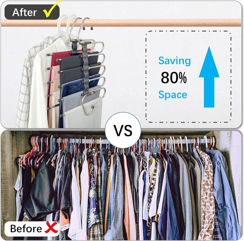 Magic Pants Hangers - Space Saving 2 Pack with 10 Metal Clips for Closet Organization - Image 2