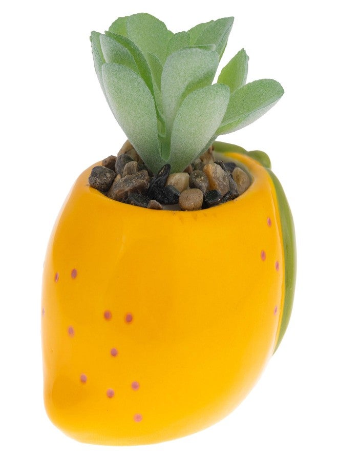 Karma, Shaped Artificial Succulents in Ceramic Pot, Faux Mini Succulent Plant, Desk Decor, Office Plants - Lemon - Image 1