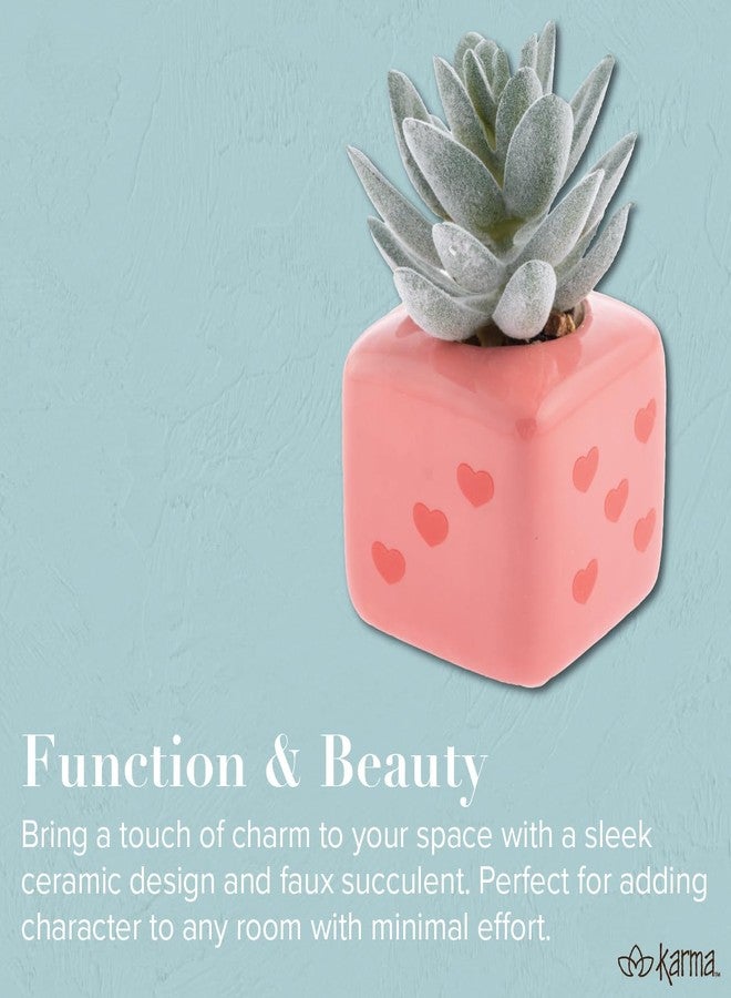 Karma, Shaped Artificial Succulents in Ceramic Pot, Faux Mini Succulent Plant, Desk Decor, Office Plants - Lemon - Image 4