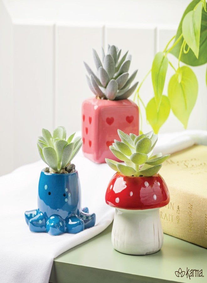 Karma, Shaped Artificial Succulents in Ceramic Pot, Faux Mini Succulent Plant, Desk Decor, Office Plants - Lemon - Image 3