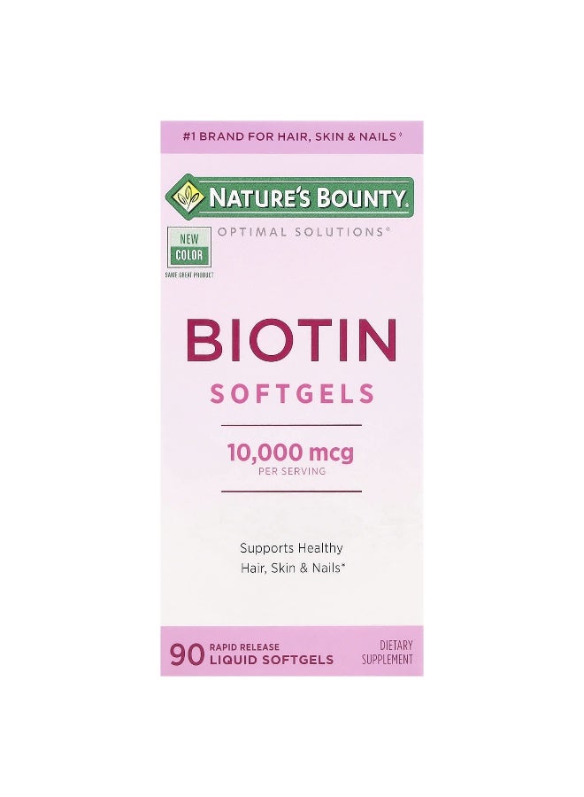 NATURE'S BOUNTY Nature's Bounty, Optimal Solutions®, Biotin Softgels, 10,000 mcg, 90 Rapid Release Liquid Softgels - Image 1