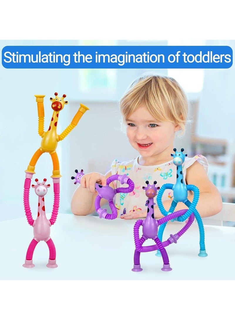 TOY GARDEN Telescopic Giraffe Suction Cup Toy for Toddlers – 4-Pack Pop Tubes Baby Sensory Toys, Fine Motor Skills & Creative Learning, Autism Fidget Toy, Perfect Party Favors & Gifts for Children - Image 3