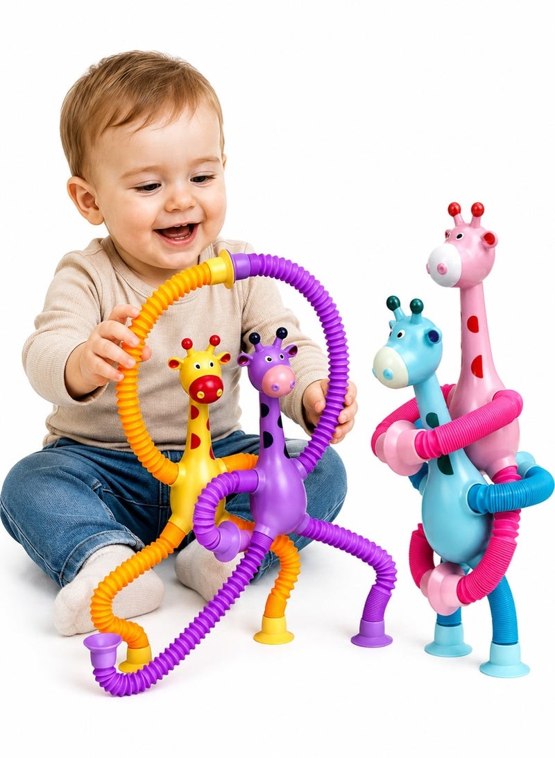 TOY GARDEN Telescopic Giraffe Suction Cup Toy for Toddlers – 4-Pack Pop Tubes Baby Sensory Toys, Fine Motor Skills & Creative Learning, Autism Fidget Toy, Perfect Party Favors & Gifts for Children - Image 2