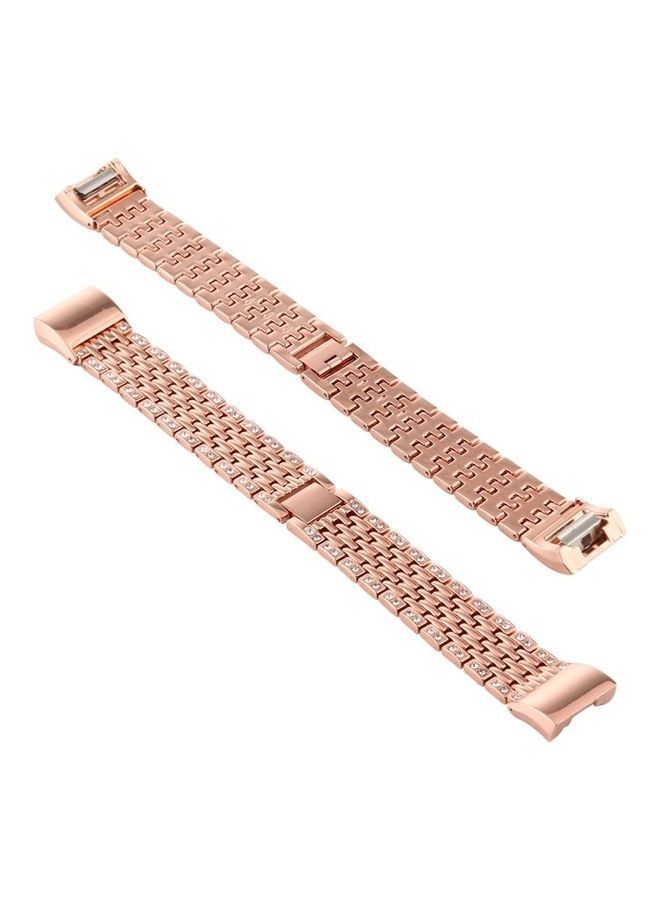 NIBEMINENT Diamond Studded Stainless Steel Replacement Wrist Strap For Fitbit Charge 2 Rose Gold - Image 1