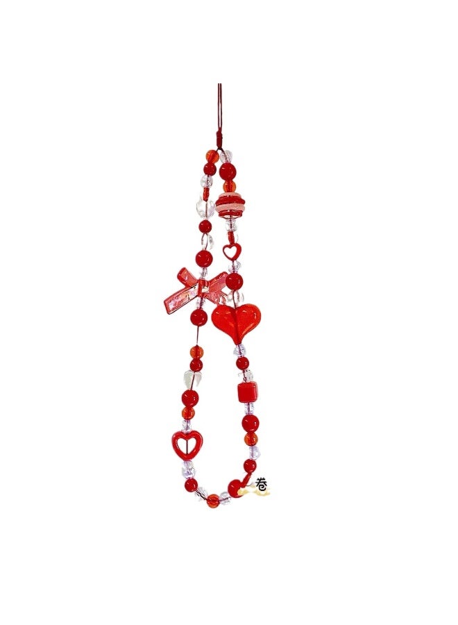 NIBEMINENT Phone Charm/ Chain Strap for Women Girls, Red Bow Heart Cell Phone Case Lanyard Wrist Strap