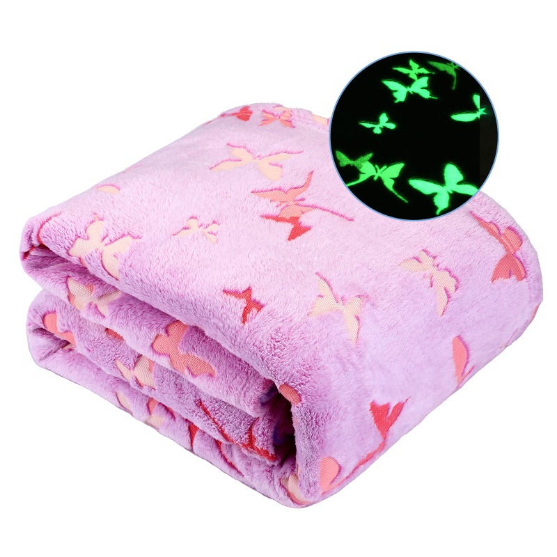 Glow in The Dark Blanket Butterfly Gifts for Kids Girls Birthday Christmas Bedroom Bed Room Decor Soft Cozy Fluffy Plush Fleece Premium Luminous Throw Fun Cool for Teen Toddler 50x60