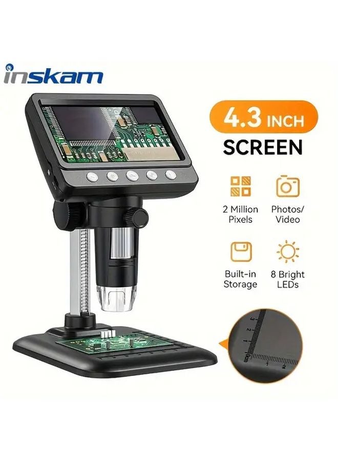 Black 4.3 Inch 1000X HD Digital Microscope 108MP Computer USB Plug Play Real Time Zoom - Image 2