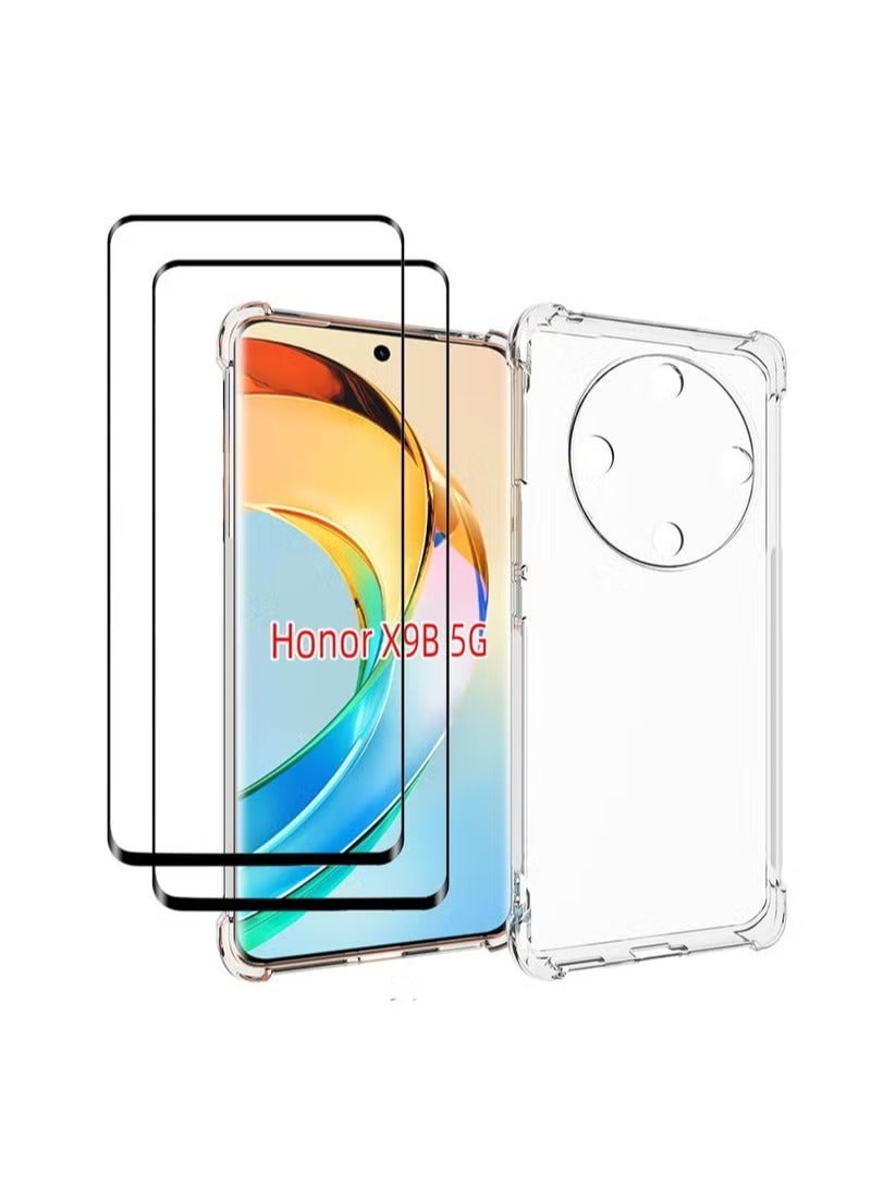HY 1+2,Clear Case for Honor X9b 5G Case, with Tempered Glass Screen Protector (2 pcs), Slim Case with Four Corner Airbags Anti Drop Anti Scratch Protective Cover. (Clear)  - Image 1