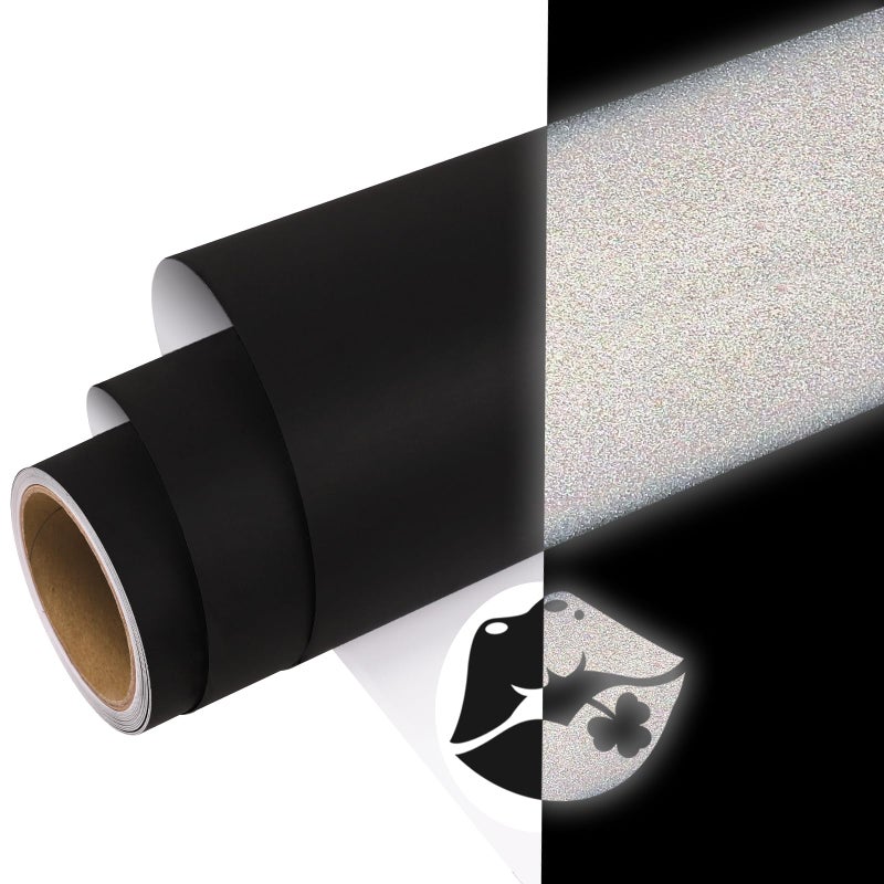 WRAPXPERT Black Reflective Vinyl for Cricut, 12" x5ft Reflective Vinyl Permanent Adhesive Roll for Mailbox Numbers, Cars, Trucks, Motorcycles, Bikes, Helmets, Reflective Black - Image 1