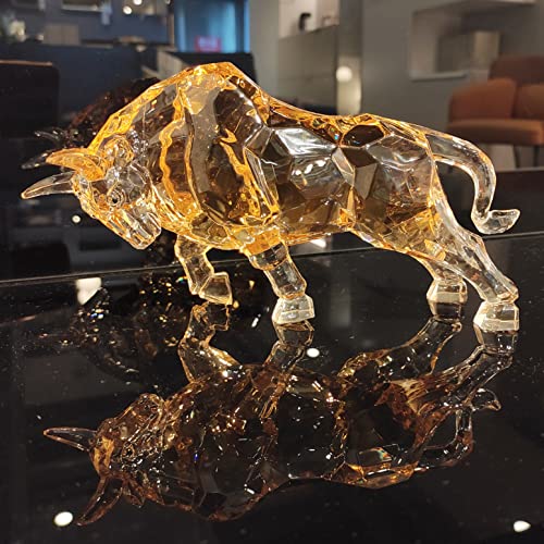 DARMOMOON FengShui Wall Street Bull Statue Acrylic Bull Figurine Sculpture Home Office Desk Decorative Ornament 8.7''L (Amber) - Image 5