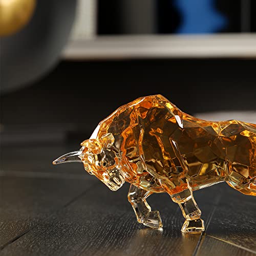 DARMOMOON FengShui Wall Street Bull Statue Acrylic Bull Figurine Sculpture Home Office Desk Decorative Ornament 8.7''L (Amber) - Image 2