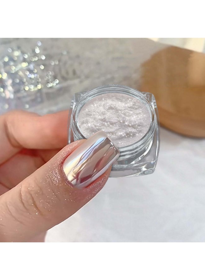 GJNL 2025 Super Glossy Mirror Effect Nail Powder White Pearl Chrome Nail Powder Magic White Moonlight Effect Iridescent Pigment Powder for Nails - Image 2