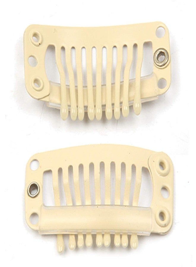 JFFX 20pcs Metal Snap Clips for Hair Extensions DIY Clip in on Hair Extension Wigs 9 Teeth 32mm 1.2g/pc Black Brown Beige Color (Beige) - Image 3