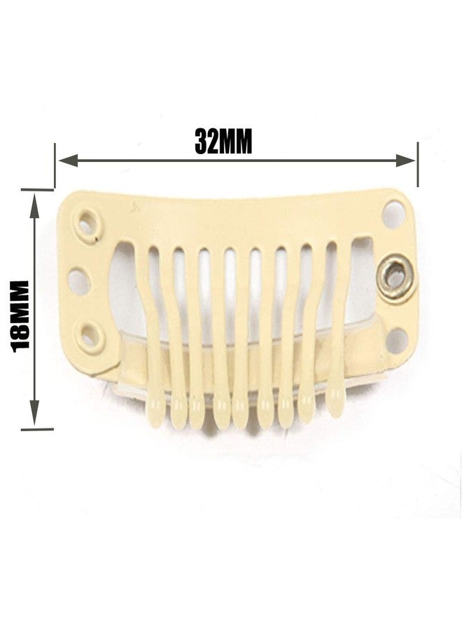 JFFX 20pcs Metal Snap Clips for Hair Extensions DIY Clip in on Hair Extension Wigs 9 Teeth 32mm 1.2g/pc Black Brown Beige Color (Beige) - Image 2