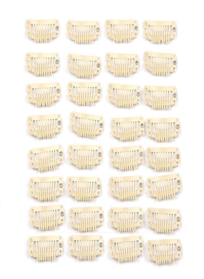 JFFX 20pcs Metal Snap Clips for Hair Extensions DIY Clip in on Hair Extension Wigs 9 Teeth 32mm 1.2g/pc Black Brown Beige Color (Beige) - Image 1