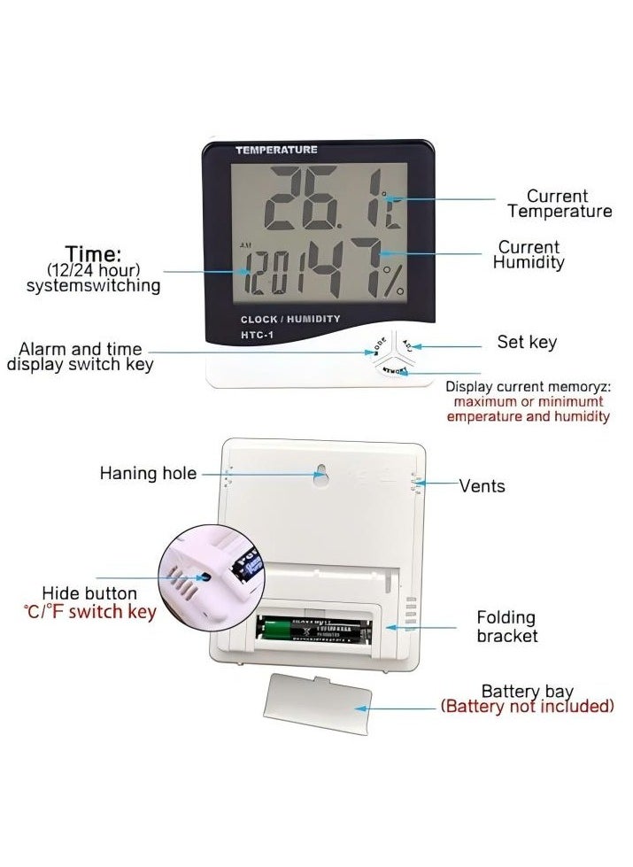 Loquat Digital LCD Temperature Humidity Hygrometer, HTC-1 Big Display, More Accurate, Greenhouse Room Indoor Thermometer Monitor,Clock Beep, Fish Tank Temperature Controlling  - Image 5