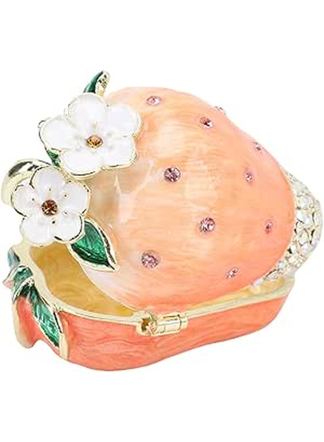 Handmade Metal Flower Jewelry Box Organizer With Gold Plated Enamel Crystals For Rings Necklaces - Image 1