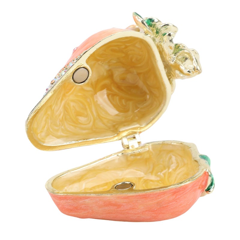 Handmade Metal Flower Jewelry Box Organizer With Gold Plated Enamel Crystals For Rings Necklaces - Image 3