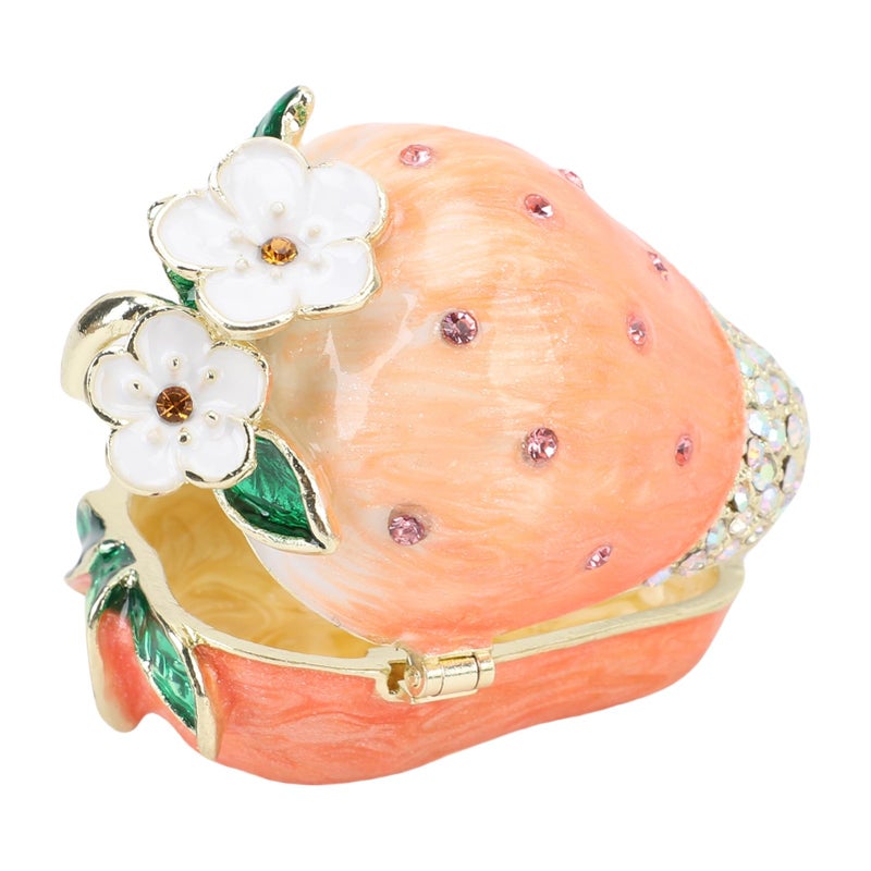 Handmade Metal Flower Jewelry Box Organizer With Gold Plated Enamel Crystals For Rings Necklaces - Image 2