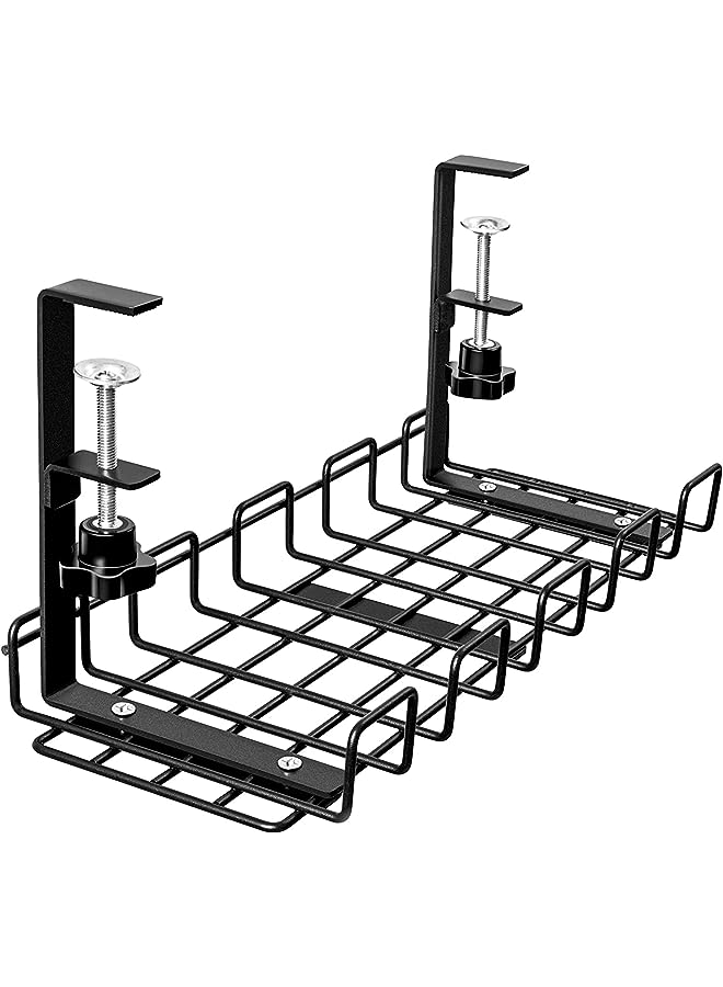 Jorunb Under Desk Cable Management Tray, No Need to Drill Holes Cable Organizer, Clamp Install Metal Cord Management Rack,Cable Basket Perfect for Office/Home/Kitchens(Black, 1 Pack) - Image 1