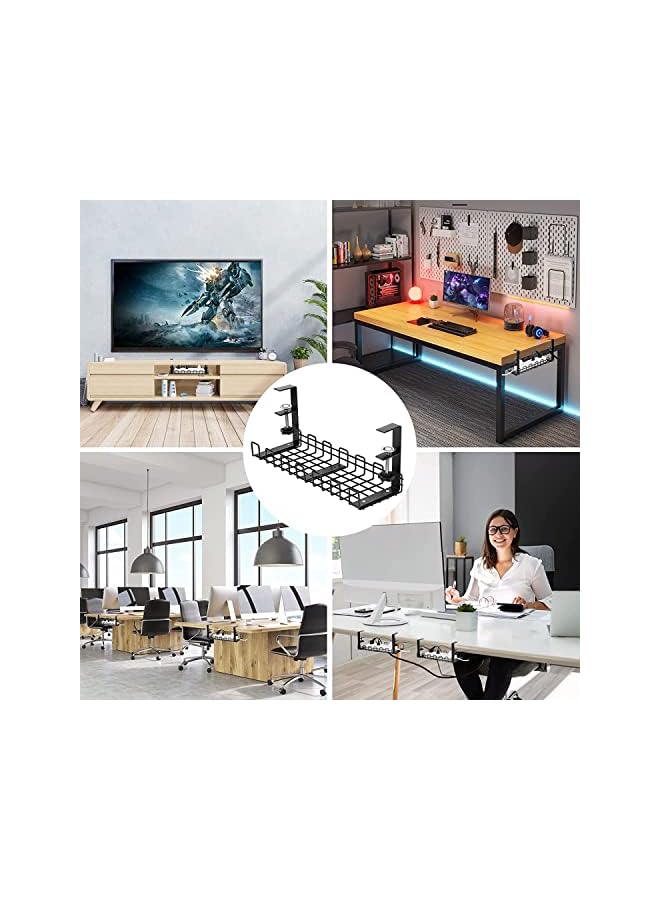 Jorunb Under Desk Cable Management Tray, No Need to Drill Holes Cable Organizer, Clamp Install Metal Cord Management Rack,Cable Basket Perfect for Office/Home/Kitchens(Black, 1 Pack) - Image 4