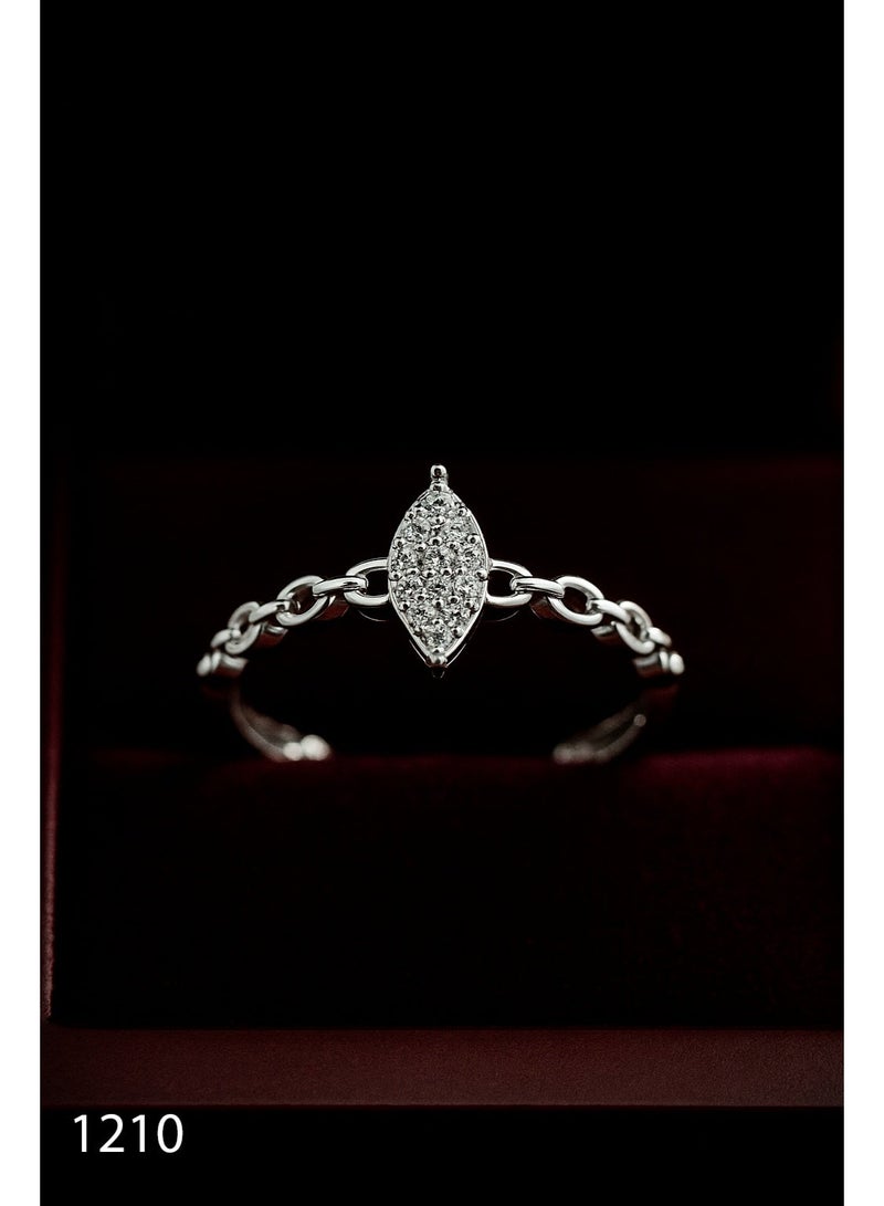 ثري دايموندز خاتم سلسلة من الفضة ماركيز حصري للنساء - مطلي بالبلاتين والروديوم، تصميم حجر زركون أنيق، شريط سلسلة عصري، مقاسات متعددة - Image 2