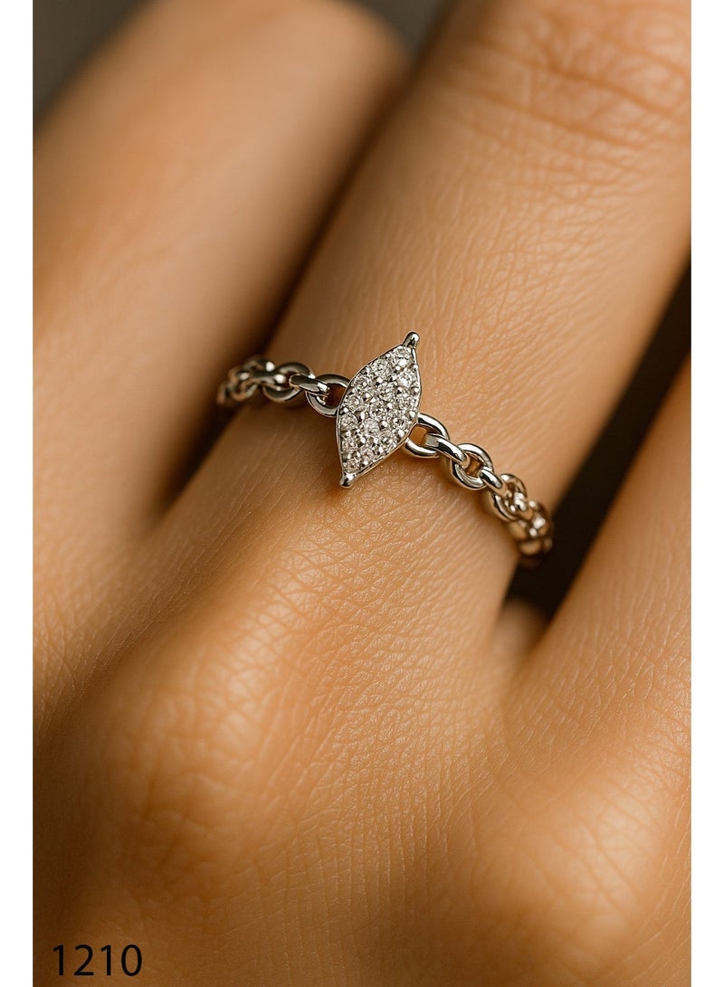 ثري دايموندز خاتم سلسلة من الفضة ماركيز حصري للنساء - مطلي بالبلاتين والروديوم، تصميم حجر زركون أنيق، شريط سلسلة عصري، مقاسات متعددة - Image 1