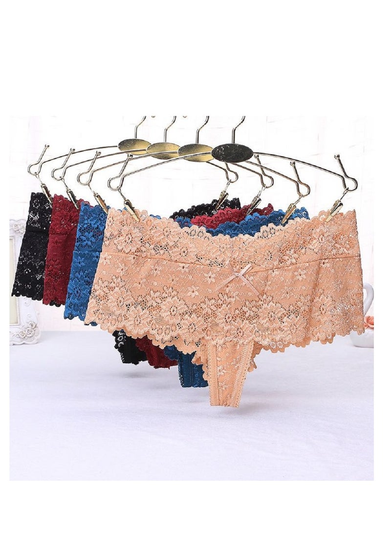 Women Floral Lace Criss Cross Underwear Low Rise  Trim Brief Panties 
