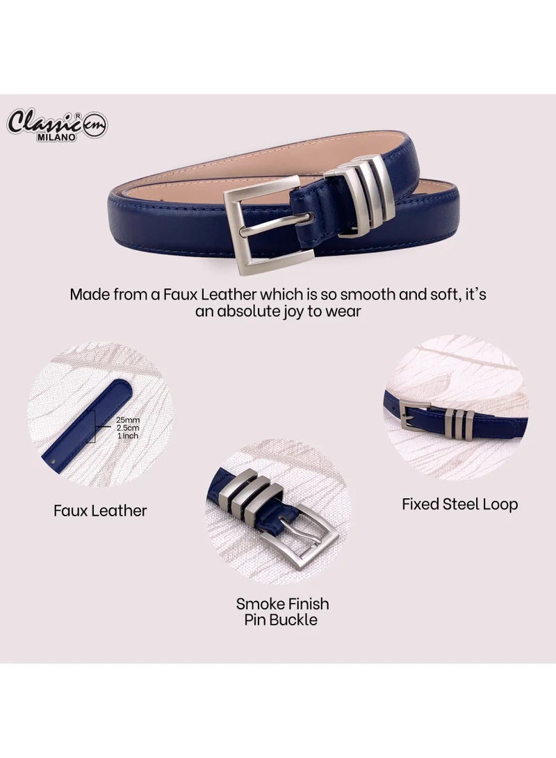 Classic Milano Blue (SGPU34) Classic Milano Women's Belt with Gift Box; Faux Leather Ladies Belt for Dresses, Jeans & Gowns; Stylish Womens Belt; Adjustable Girls Belt; Belt for Women | Full Length: 110 CM (Free Size - Fits up to the waist of 40 Inches / 100 CM) for Women | Best Price UAE