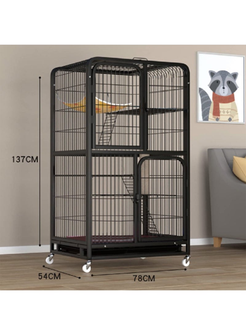 GT-Wheel Pet Cage Playpen Box for Dogs & Cats Large Indoor Kennel Crate with Hammock Wheels & Removable Tray - Image 2
