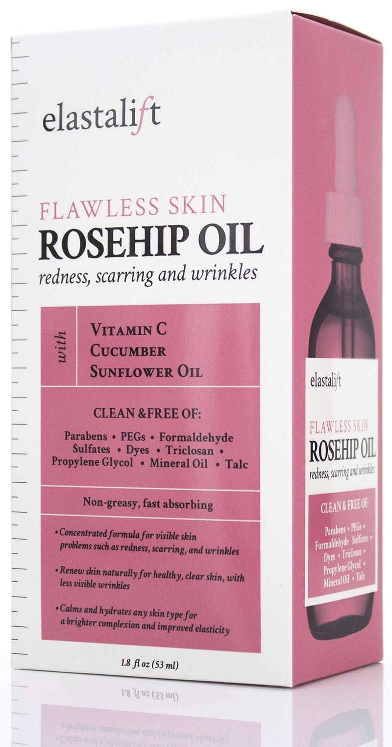 Elastalift Rosehip Oil for face with Vitamin C and Cucumber. Pure Rosehip face oil helps with Wrinkles, Scarring, and Redness for a brighter skin complexion. 1.8 Fl Oz - Image 2