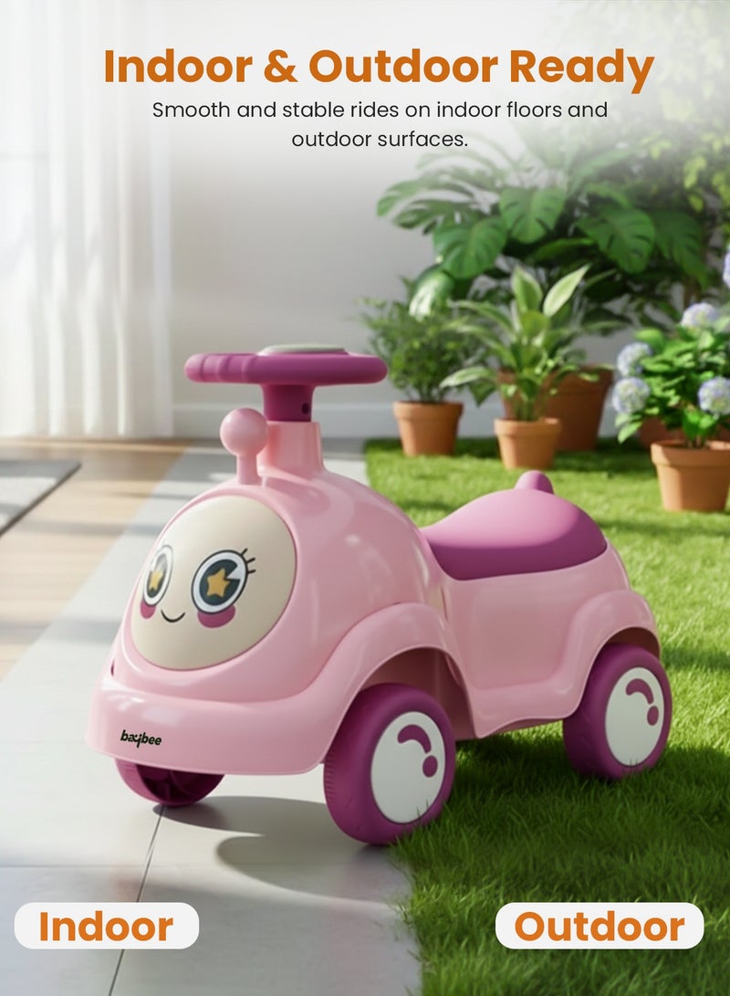 BAYBEE Baby Ride on Car for Kids, Toddler Ride on Baby Car with Music, and Storage Space | Kids Push Car for Baby | Children Push Ride on Car for Kids Toddlers 1 to 3 Years Boy Girl Pink - Image 5