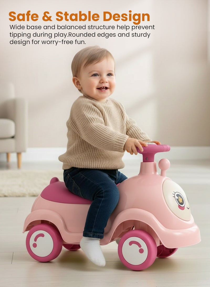 BAYBEE Baby Ride on Car for Kids, Toddler Ride on Baby Car with Music, and Storage Space | Kids Push Car for Baby | Children Push Ride on Car for Kids Toddlers 1 to 3 Years Boy Girl Pink - Image 3