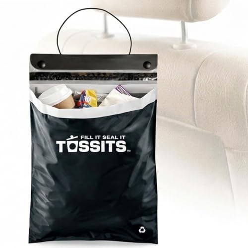 Tossits Recycled Disposable Car Trash Bags Leakproof Smell Proof Hanging Garbage Bags for Car Truck SUV RV Vehicle Black 42 Count Disposable Automotive Trash Bags - Image 1