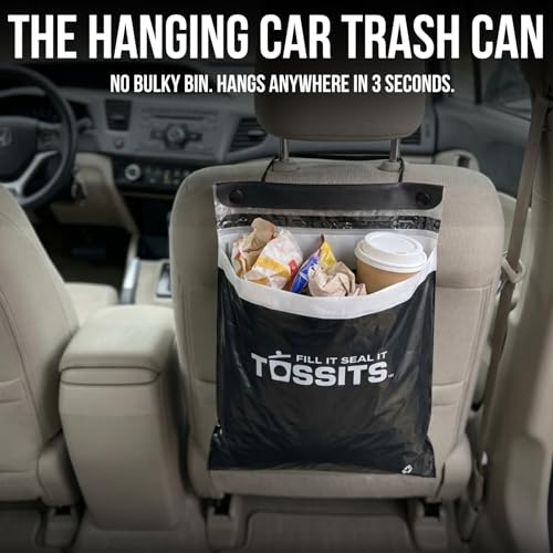 Tossits Recycled Disposable Car Trash Bags Leakproof Smell Proof Hanging Garbage Bags for Car Truck SUV RV Vehicle Black 42 Count Disposable Automotive Trash Bags - Image 3